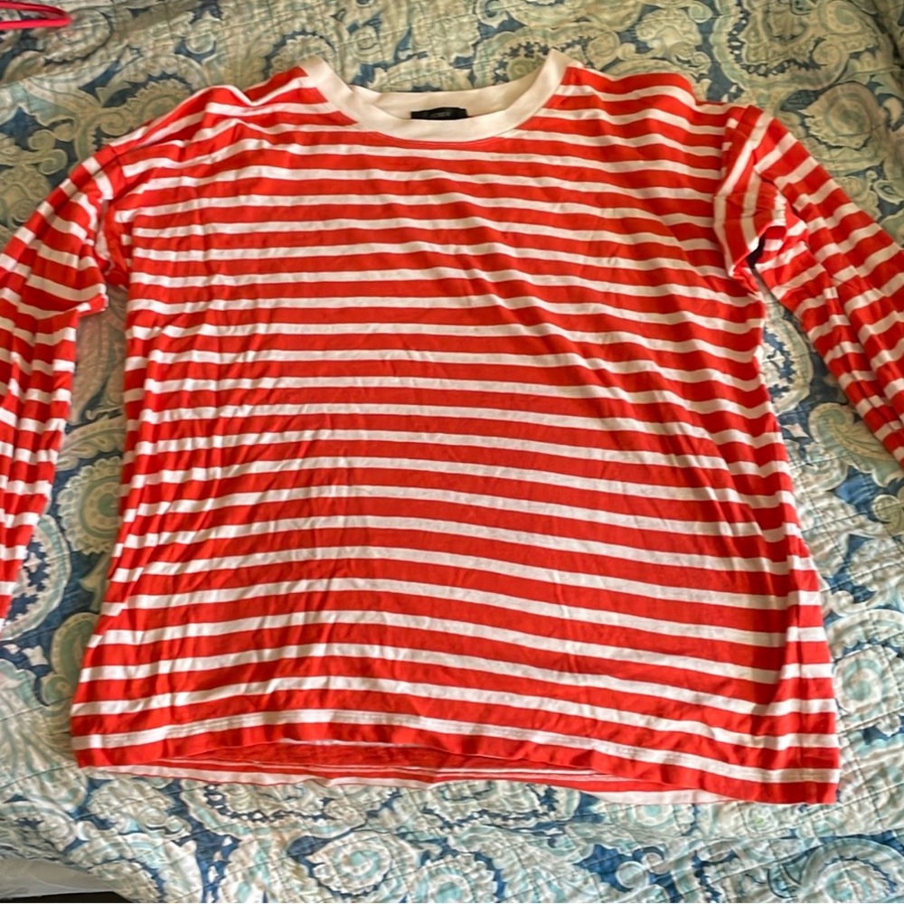 J. Crew Striped Orange and White T-Shirt